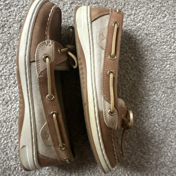 Sperry Angelfish Top Sider Metallic Leather & Linen Tan Boat Shoes Womens 6 - Picture 10 of 13